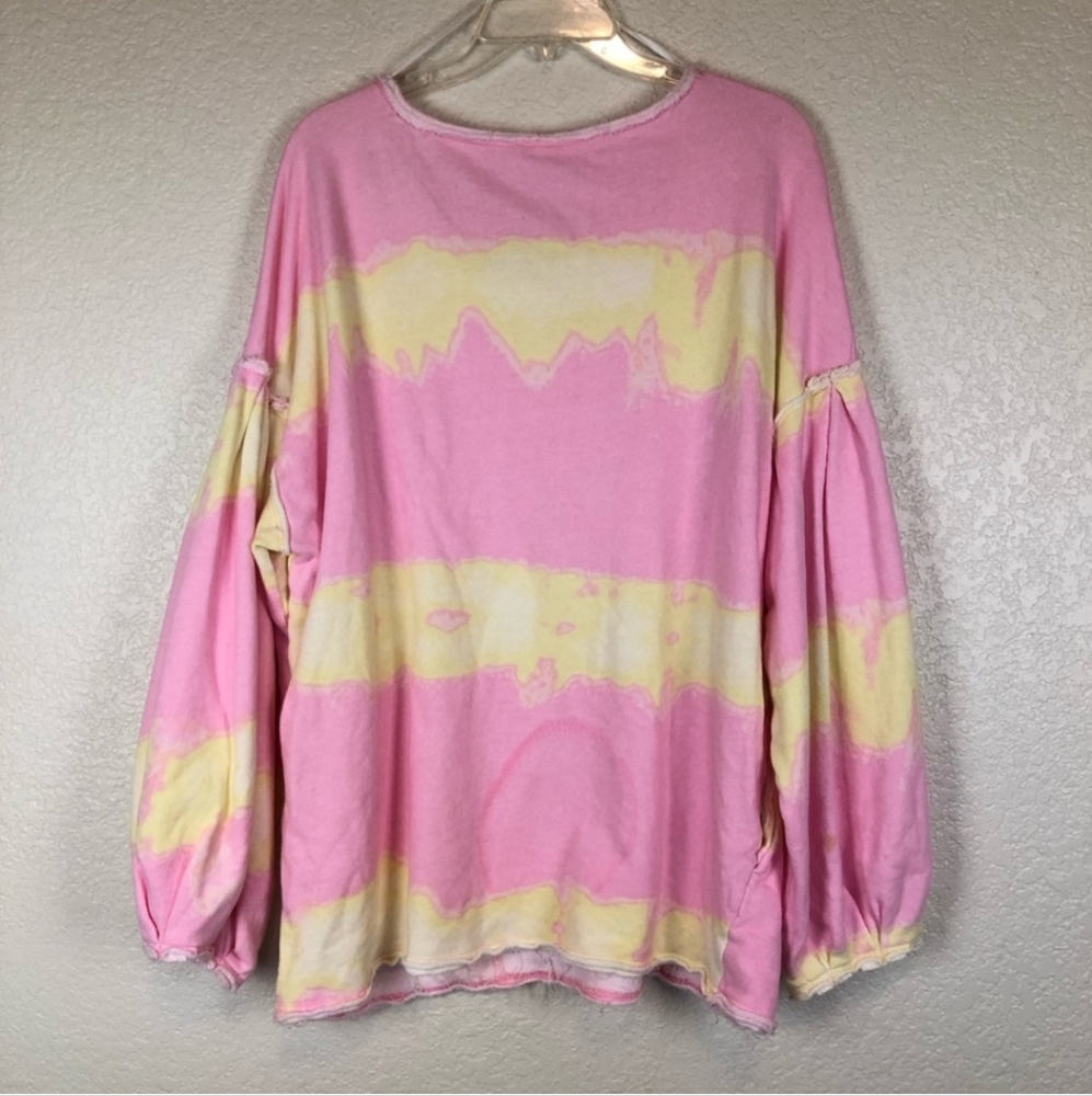 Free People Oversized Feels Right Sweatshirt Tie Dye Neon Pink/ Yellow - Picture 8 of 8